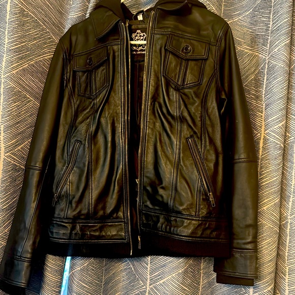 Angel Jackets Tralee Black Bomber Lambskin Leather Jacket with Removable Hood - Picture 8 of 10